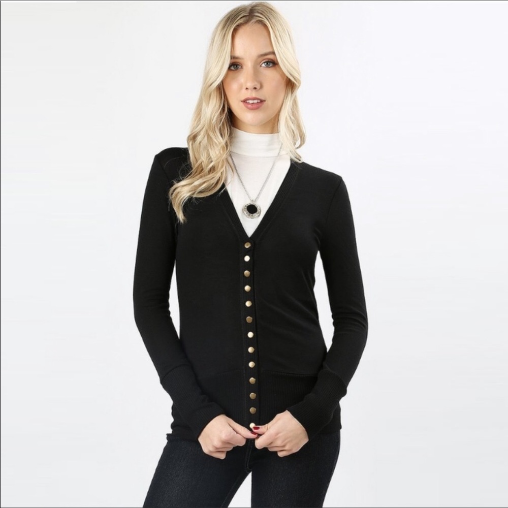 Olive Snap Button Long Sleeve Cardigan - Picture 6 of 8